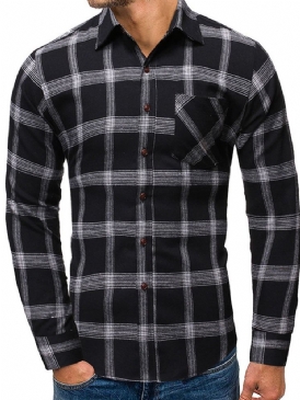 Casual Pocket Pläd Enkelknäppt Vårskjorta För Män