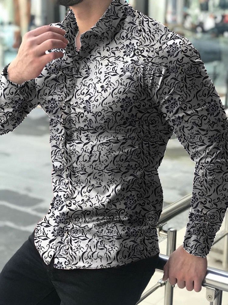 Casual Print Blommig Enkelknäppt Herrskjorta