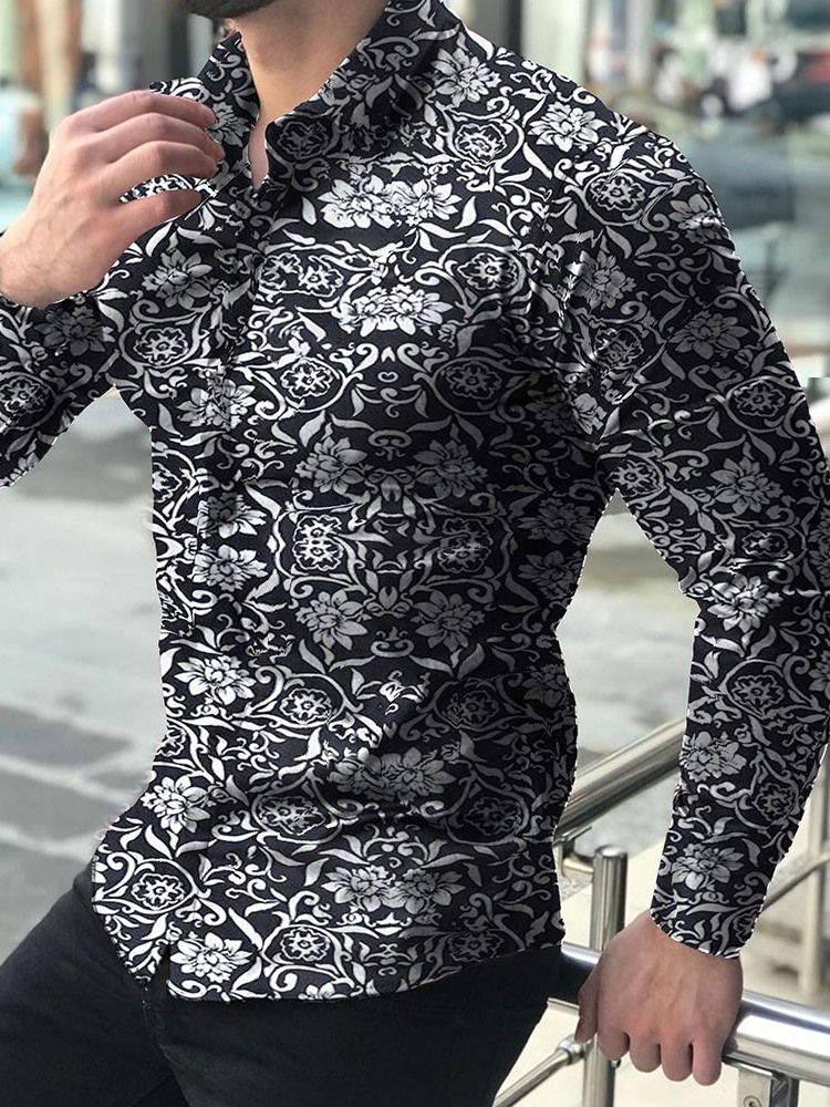 Casual Print Blommig Enkelknäppt Herrskjorta