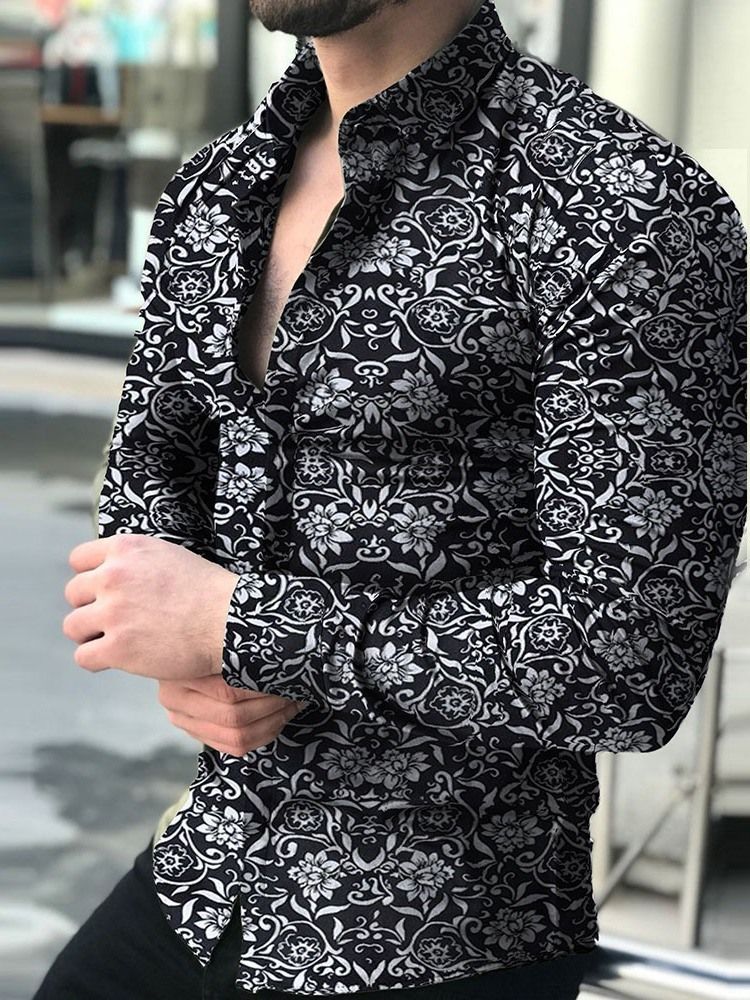 Casual Print Blommig Enkelknäppt Herrskjorta