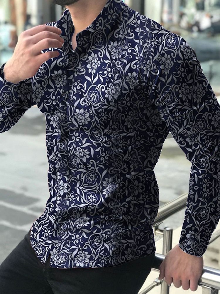 Casual Print Blommig Enkelknäppt Herrskjorta