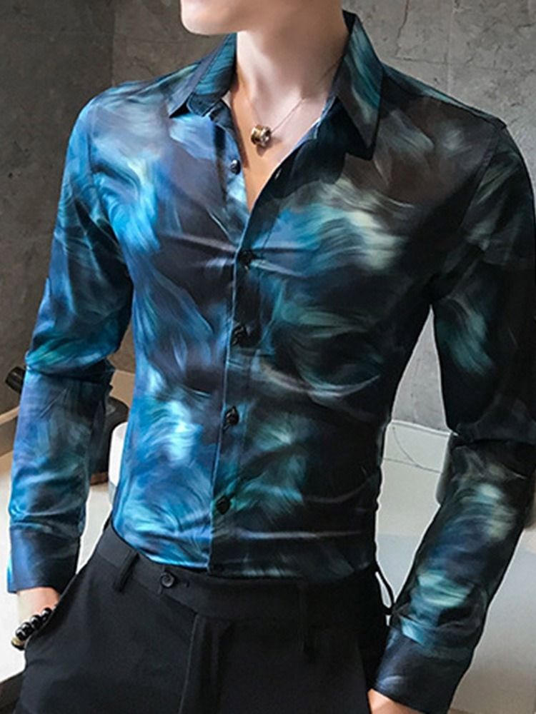 Casual Print Lapel Enkelknäppt Herrskjorta