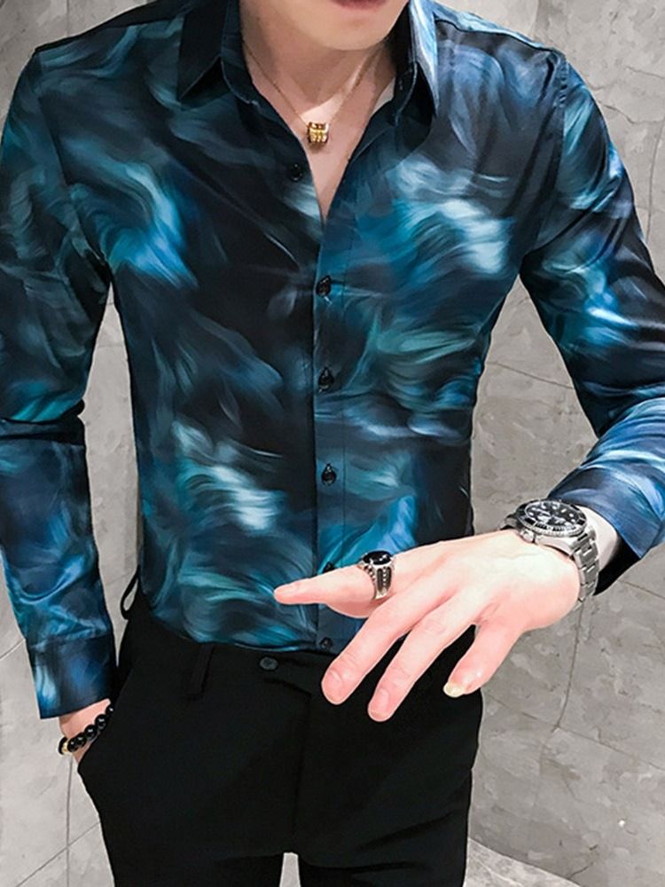 Casual Print Lapel Enkelknäppt Herrskjorta