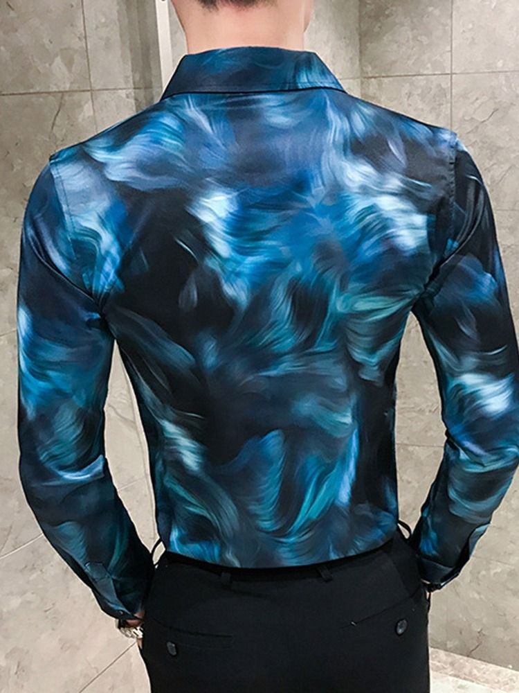 Casual Print Lapel Enkelknäppt Herrskjorta