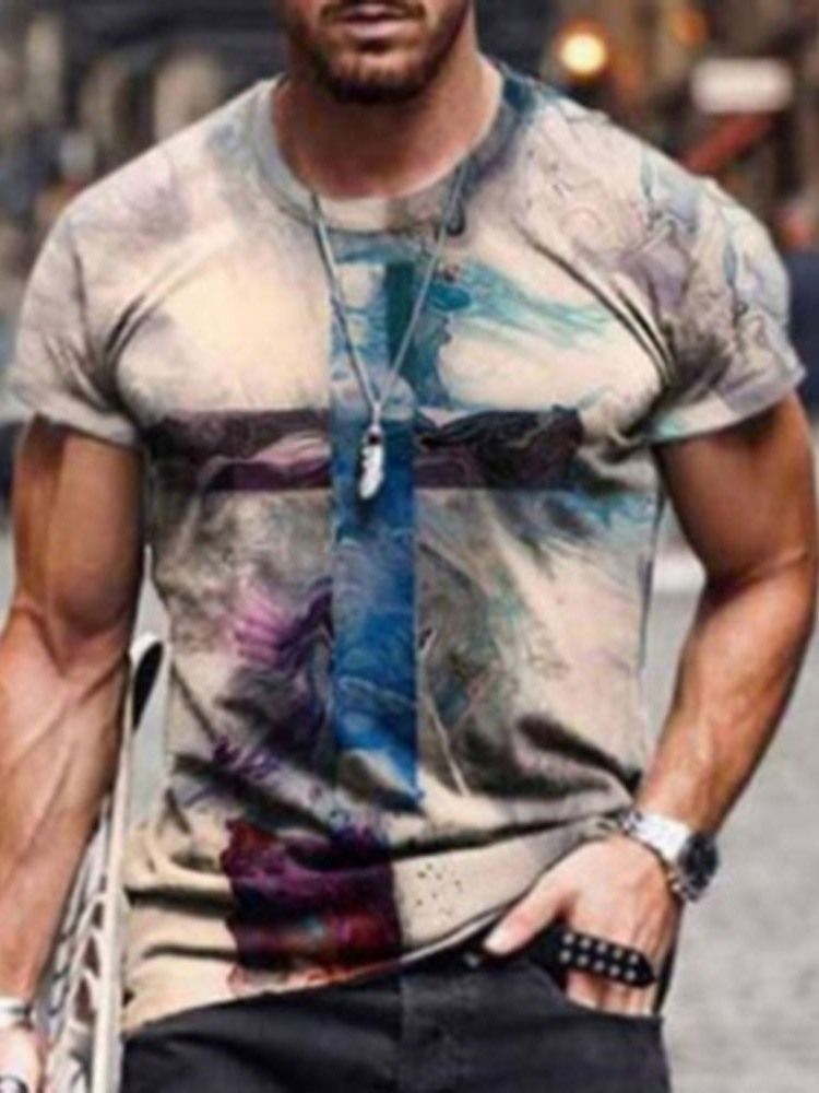 Casual Rundhalsad Kortärmad Smal T-Shirt För Män