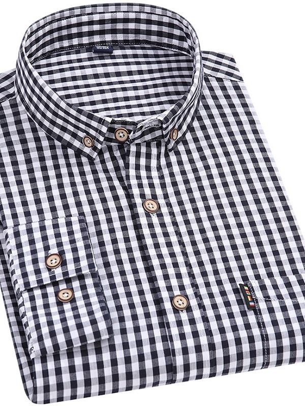 Casual Rutig Lapel Spring Slim Shirt För Män