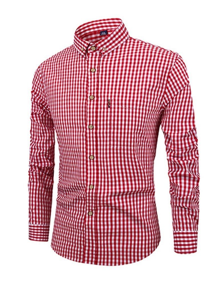 Casual Rutig Lapel Spring Slim Shirt För Män