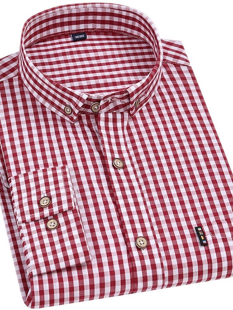 Casual Rutig Lapel Spring Slim Shirt För Män