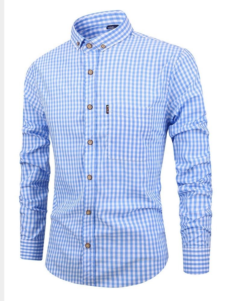 Casual Rutig Lapel Spring Slim Shirt För Män