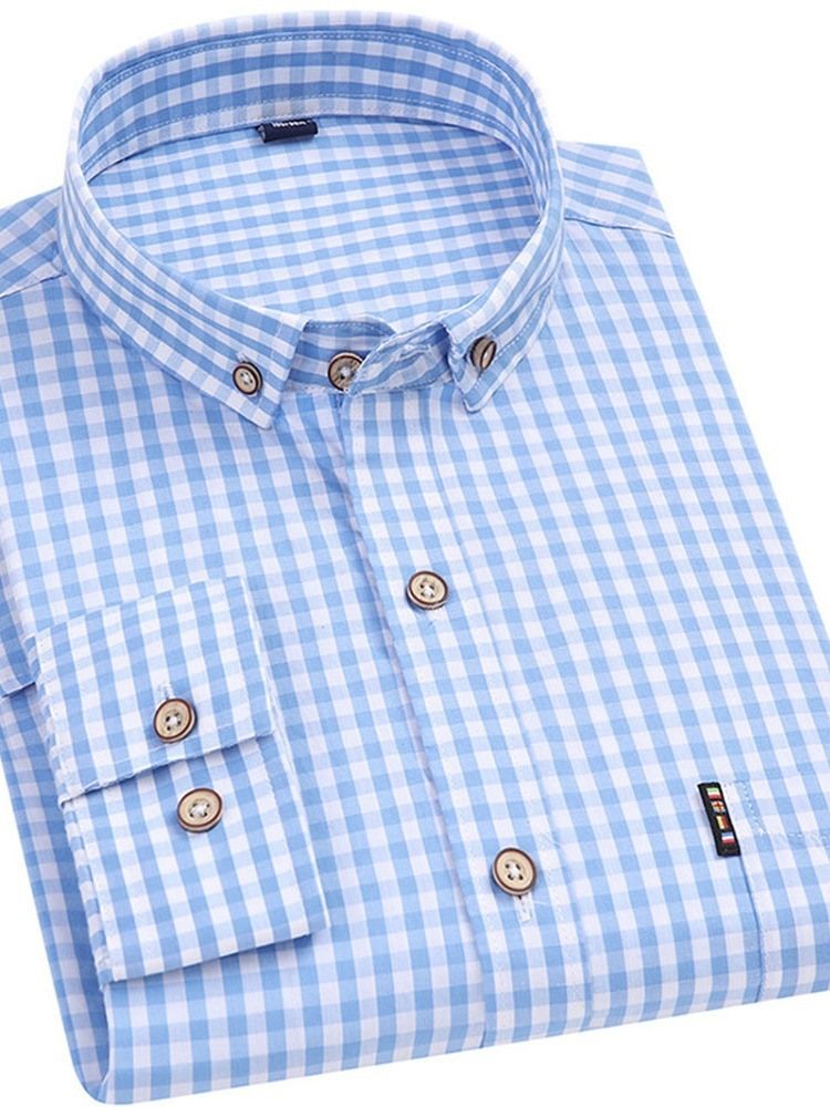 Casual Rutig Lapel Spring Slim Shirt För Män