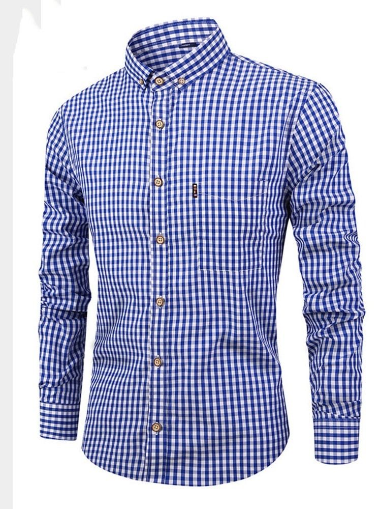 Casual Rutig Lapel Spring Slim Shirt För Män