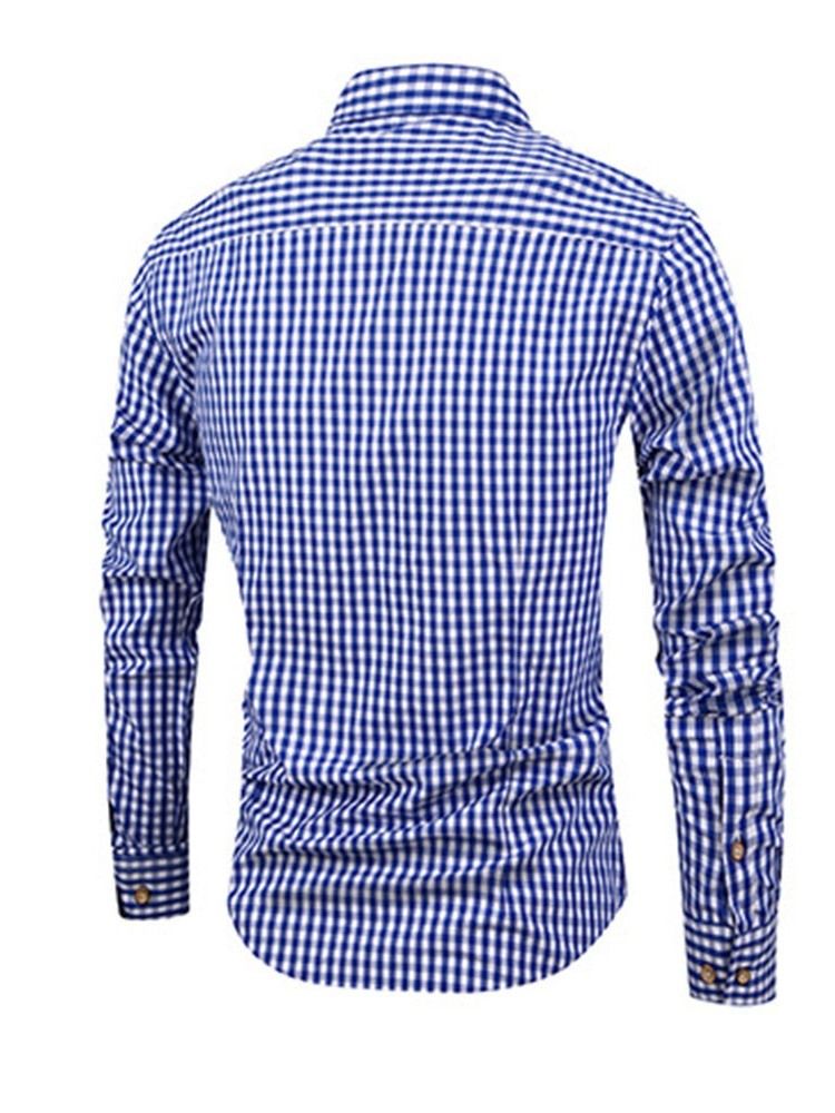 Casual Rutig Lapel Spring Slim Shirt För Män