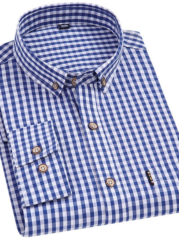 Casual Rutig Lapel Spring Slim Shirt För Män
