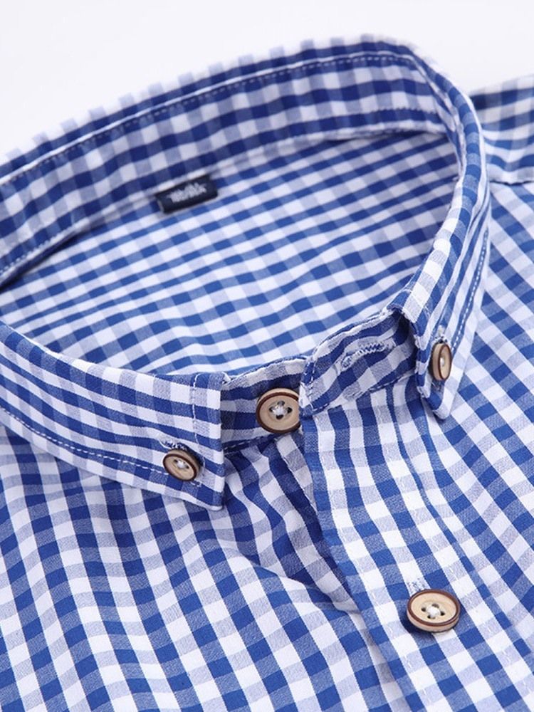 Casual Rutig Lapel Spring Slim Shirt För Män