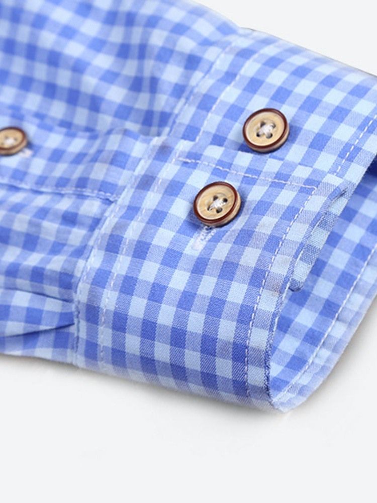 Casual Rutig Lapel Spring Slim Shirt För Män