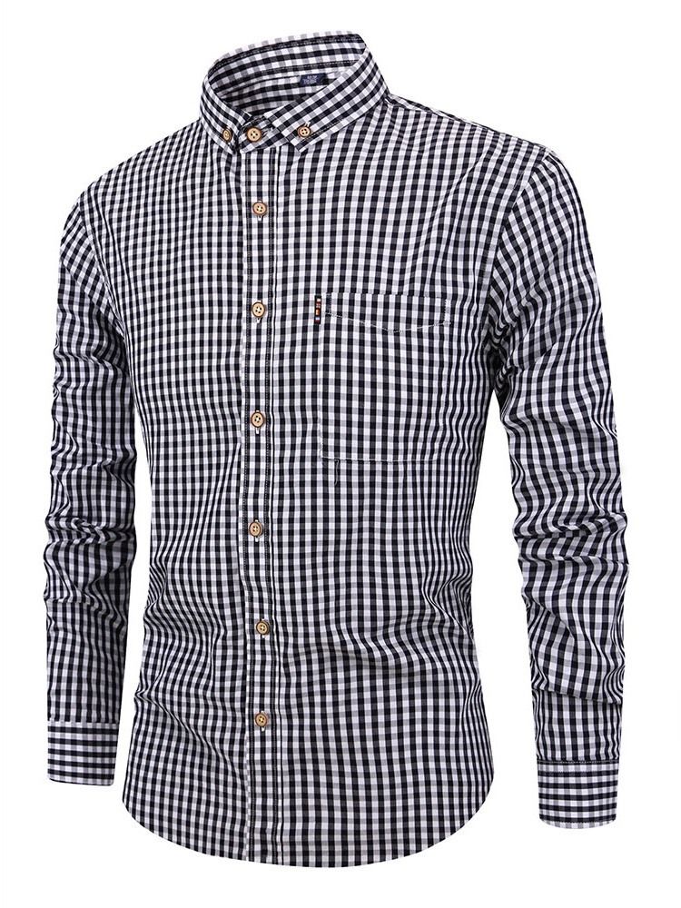 Casual Rutig Lapel Spring Slim Shirt För Män