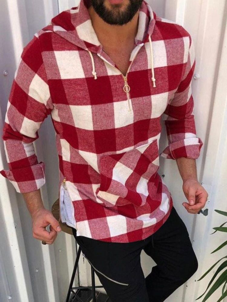 Casual Rutig Pocket Fall Slim Shirt