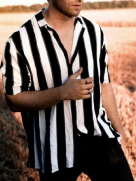 Casual Stripe Lapel Slim Shirt För Män