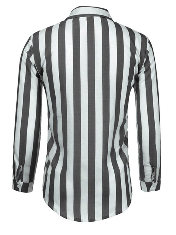Casual Stripe Print Lapel Slim Shirt För Män