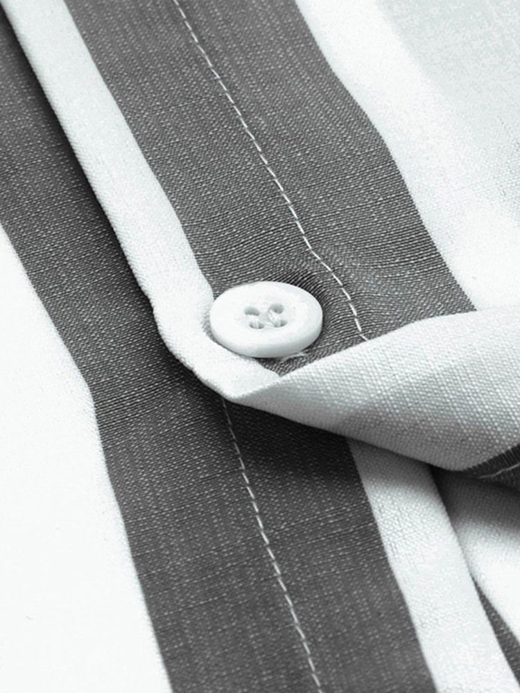 Casual Stripe Print Lapel Slim Shirt För Män