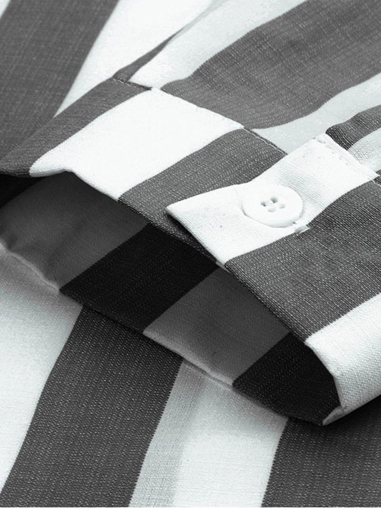 Casual Stripe Print Lapel Slim Shirt För Män