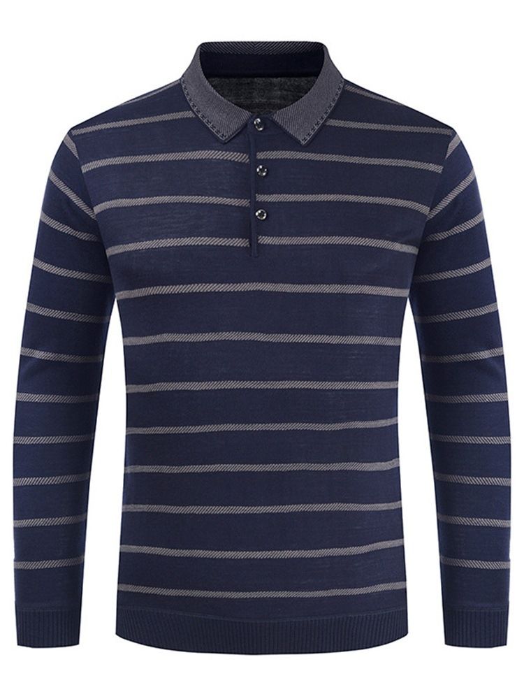 Casual T-Shirt Med Långärmad Tröja Med Randig Polohals