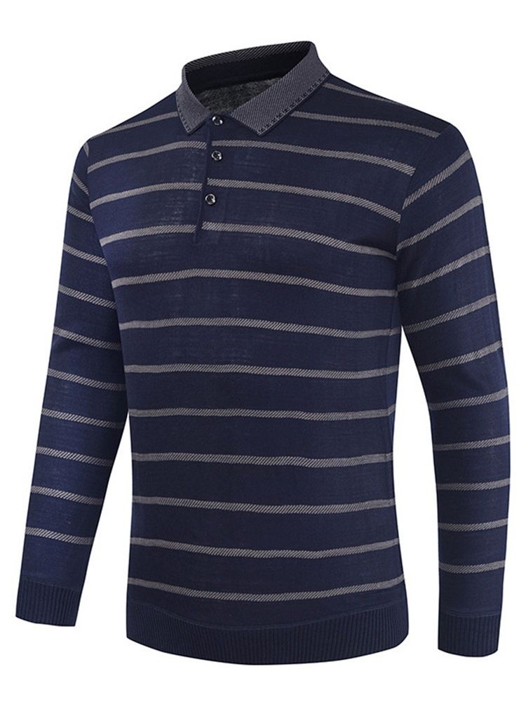 Casual T-Shirt Med Långärmad Tröja Med Randig Polohals