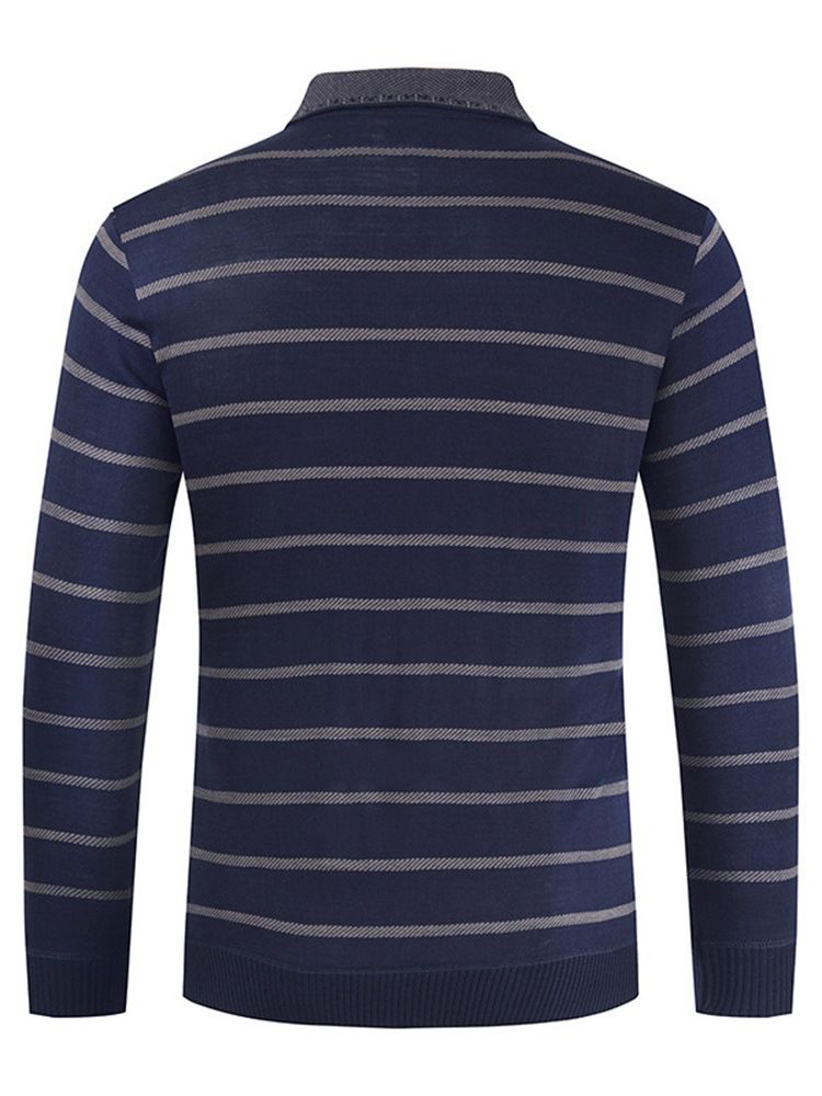 Casual T-Shirt Med Långärmad Tröja Med Randig Polohals
