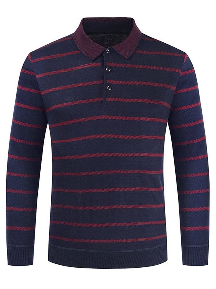 Casual T-Shirt Med Långärmad Tröja Med Randig Polohals