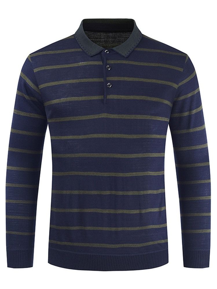 Casual T-Shirt Med Långärmad Tröja Med Randig Polohals