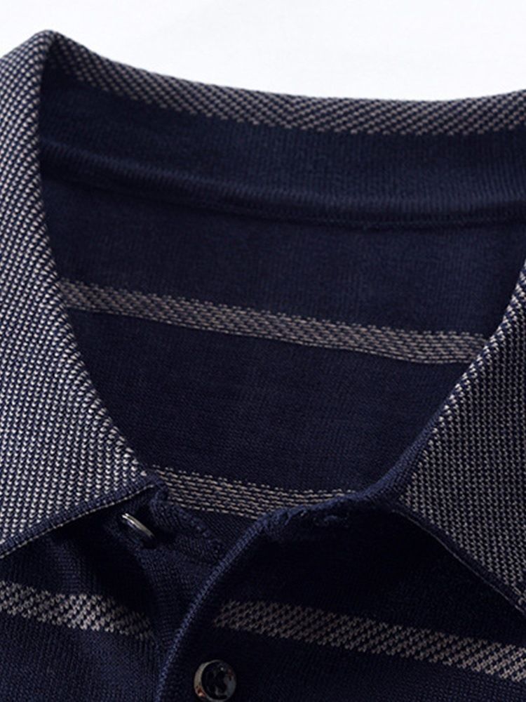 Casual T-Shirt Med Långärmad Tröja Med Randig Polohals