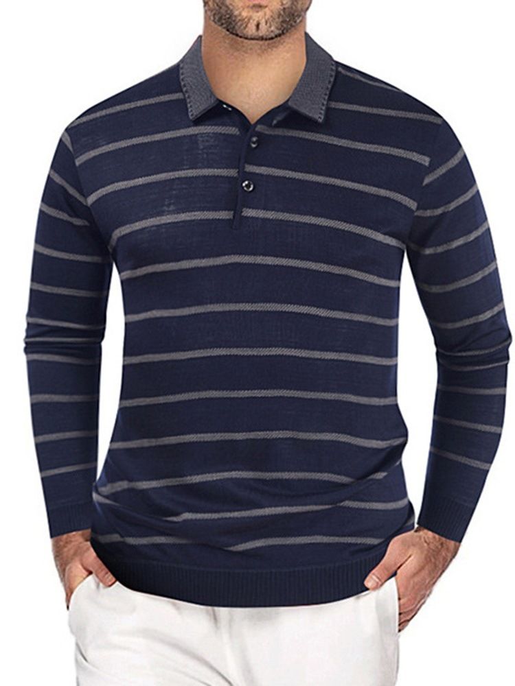 Casual T-Shirt Med Långärmad Tröja Med Randig Polohals