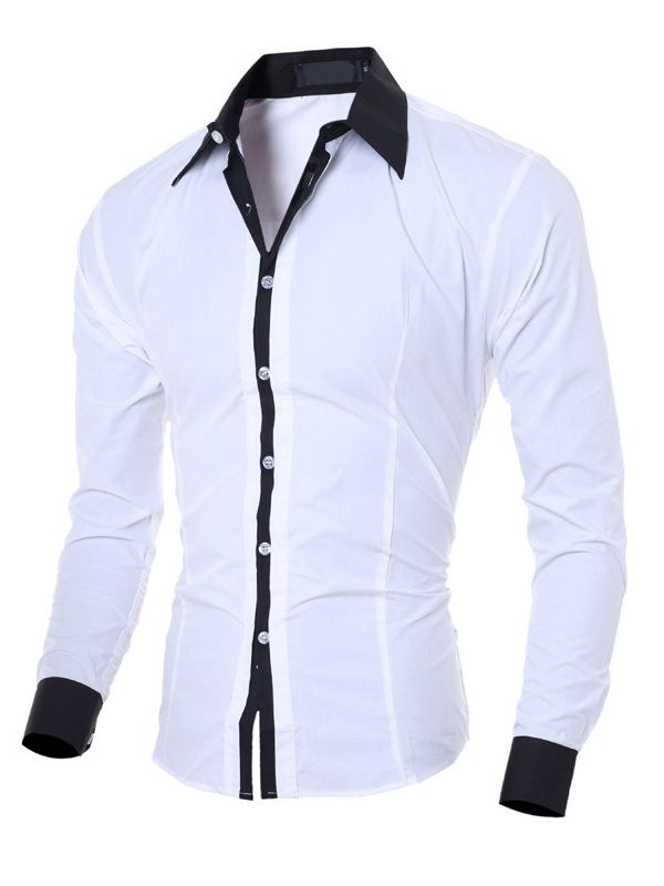 Color Block Lapel Casual Enkelknäppt Slim Shirt