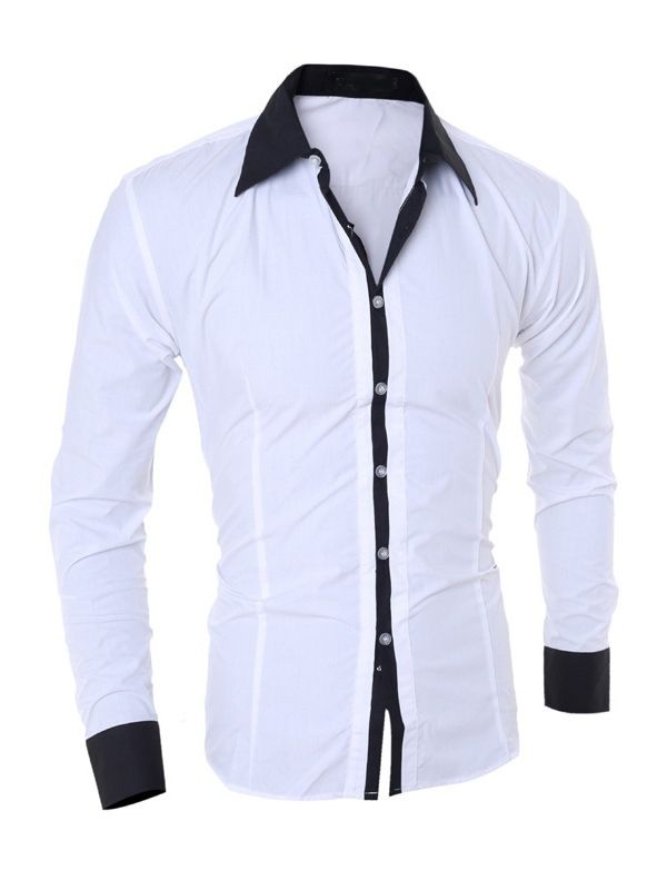 Color Block Lapel Casual Enkelknäppt Slim Shirt