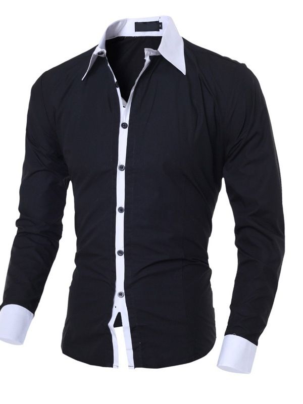 Color Block Lapel Casual Enkelknäppt Slim Shirt
