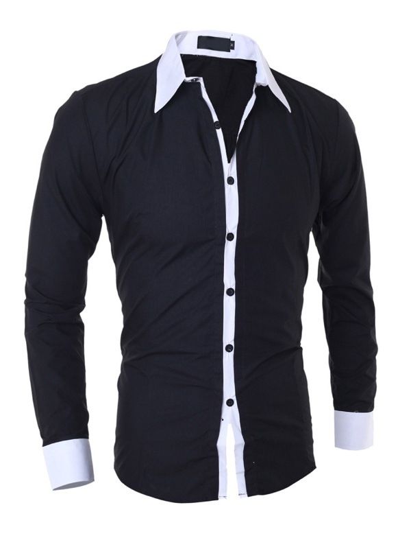 Color Block Lapel Casual Enkelknäppt Slim Shirt