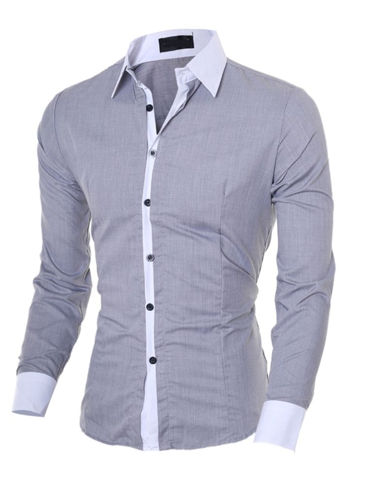 Color Block Lapel Casual Enkelknäppt Slim Shirt