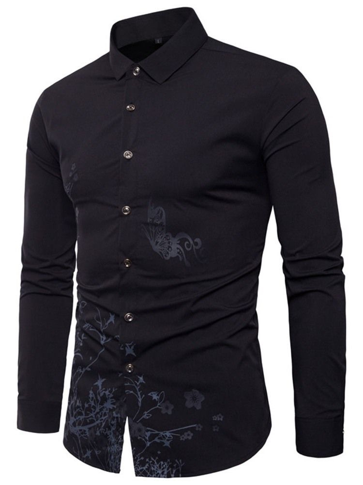 Color Block Lapel Casual Slim Herrskjorta