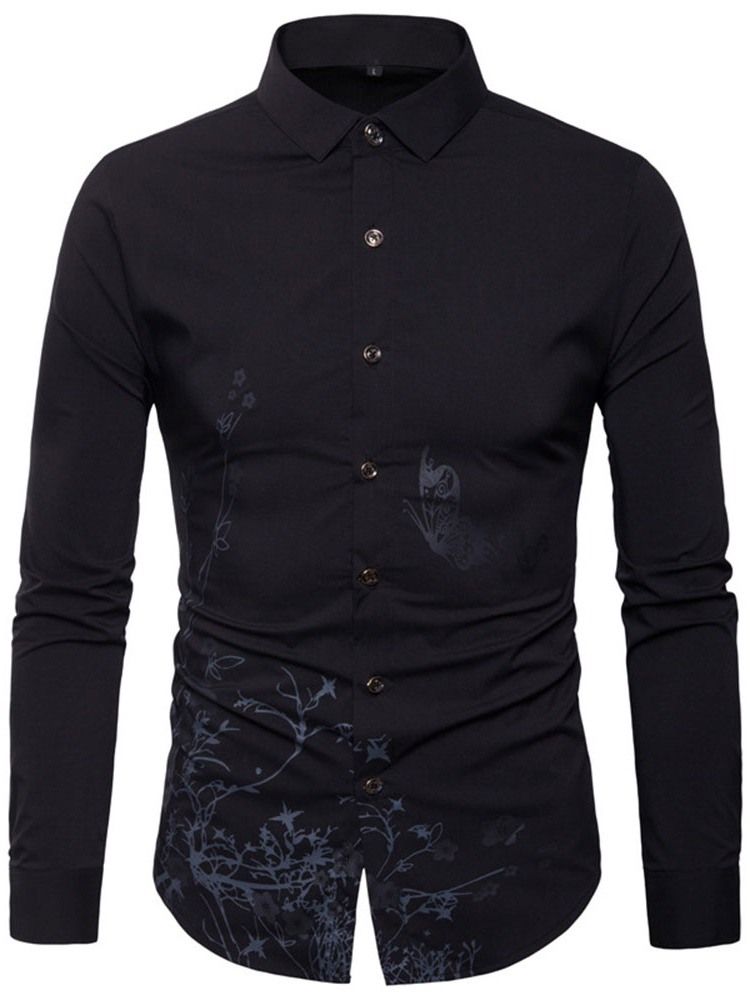 Color Block Lapel Casual Slim Herrskjorta
