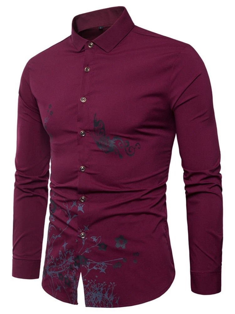 Color Block Lapel Casual Slim Herrskjorta