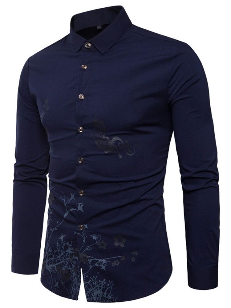 Color Block Lapel Casual Slim Herrskjorta