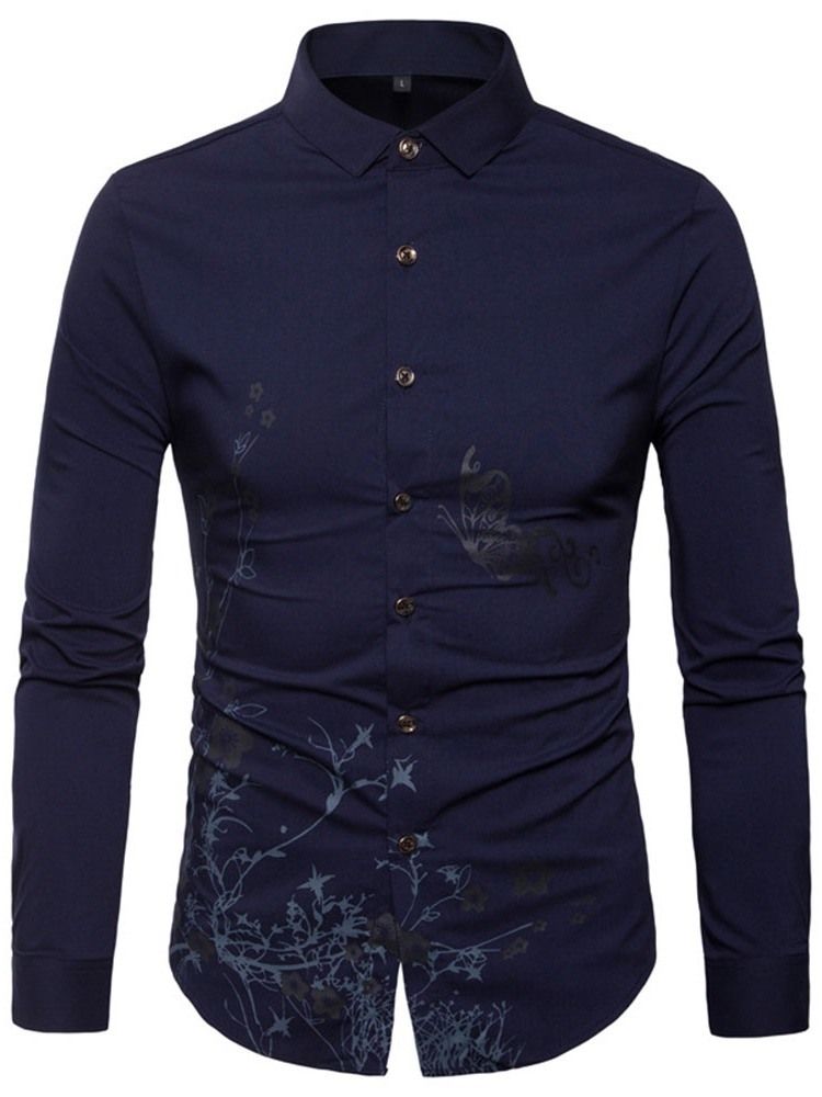 Color Block Lapel Casual Slim Herrskjorta