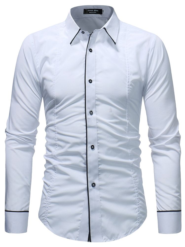 Color Block Vanlig Button Down Mäns Casual Klänning Shirts