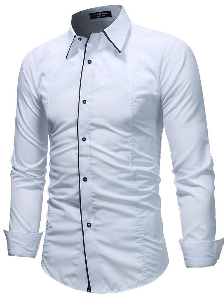 Color Block Vanlig Button Down Mäns Casual Klänning Shirts