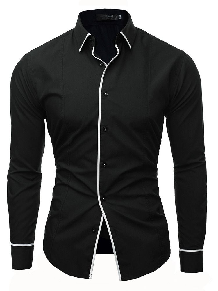 Color Block Vanlig Button Down Mäns Casual Klänning Shirts