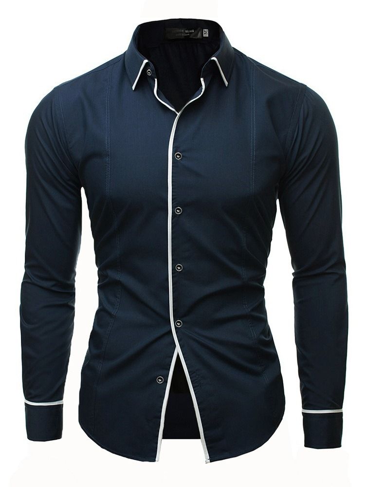 Color Block Vanlig Button Down Mäns Casual Klänning Shirts