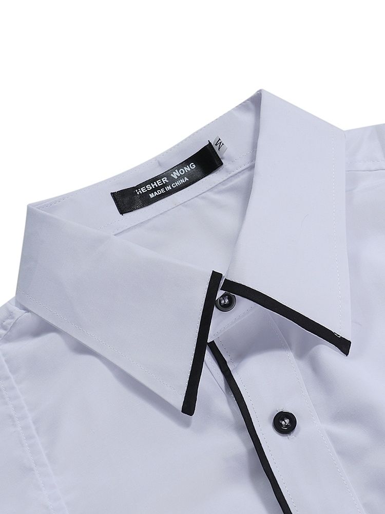 Color Block Vanlig Button Down Mäns Casual Klänning Shirts