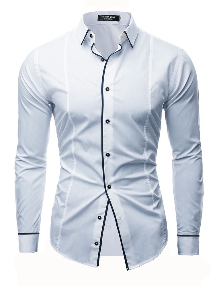 Color Block Vanlig Button Down Mäns Casual Klänning Shirts