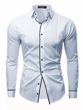 Color Block Vanlig Button Down Mäns Casual Klänning Shirts