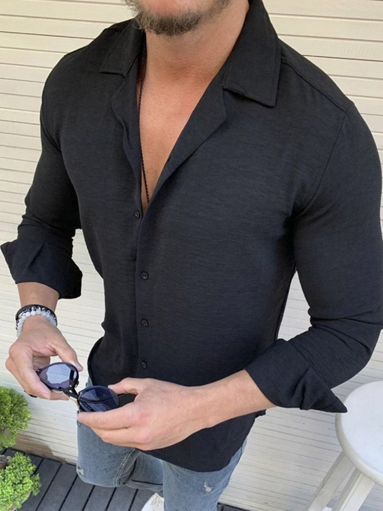 Enkel Färg Casual Style Lapel Slim Herrskjorta